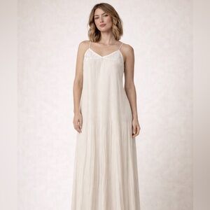 Zara Cream Lace‎ Trim Slip Dress Boho Midi Maxi Cottagecore